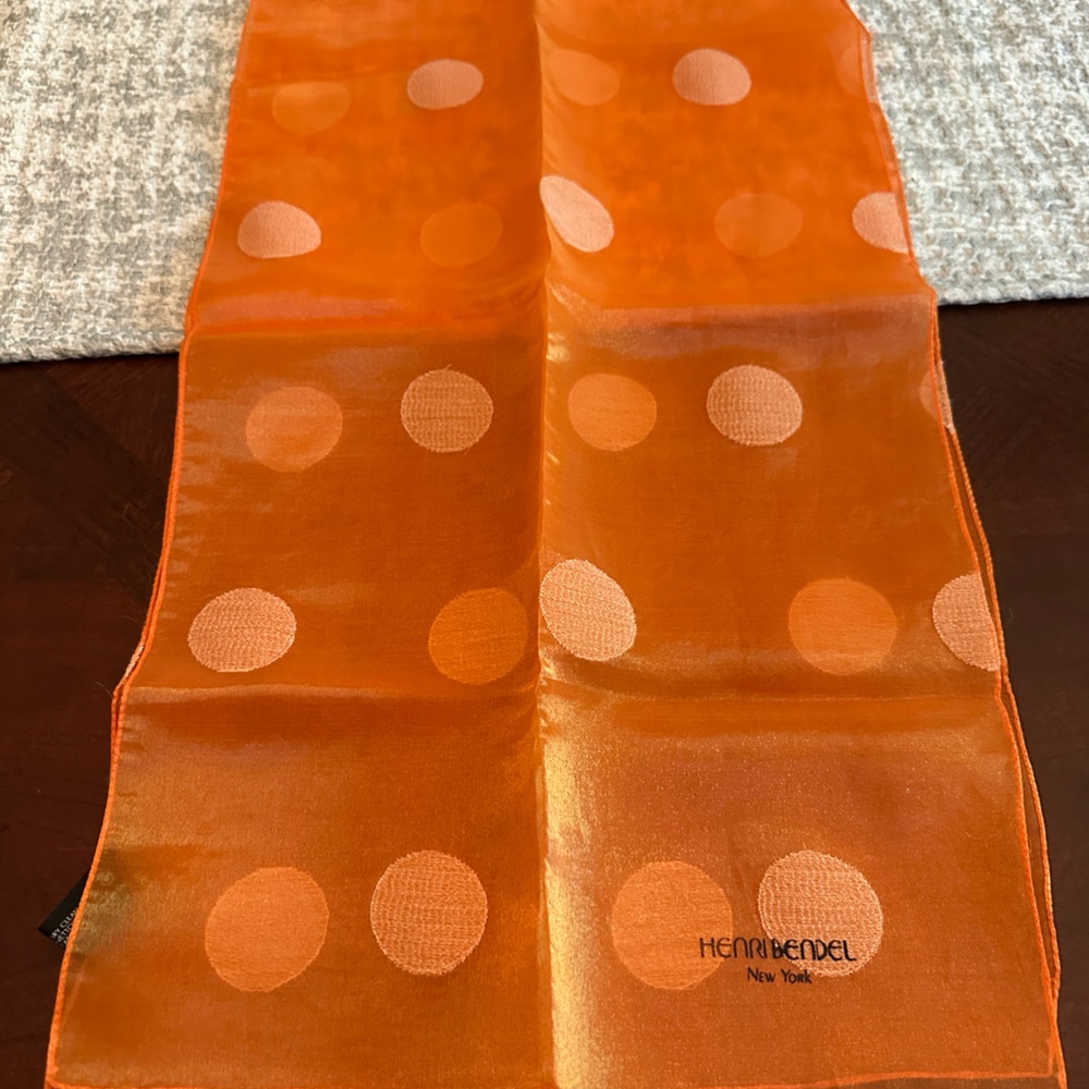 Henri Bendel 52” Long Vibrant Polka Dot Orange Scarf NWOT!